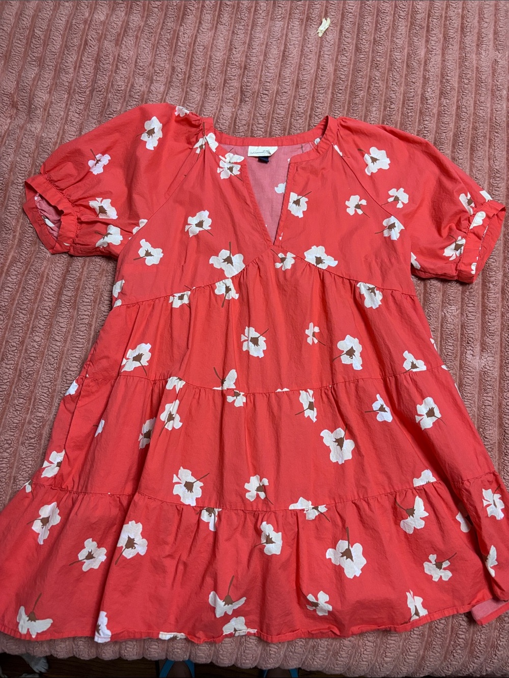 Universal Thread Coral Red Floral Tiered Mini Dress